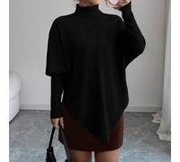 Elegantes Design asymmetrisches Strick-Look Flauschiges geripptes Rollkragen vielseitiges Damen T-Shirt