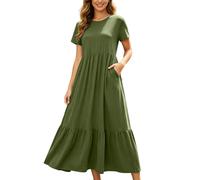 Elegantes einfarbiges Monochrom A-Linien Kleid Damen mit Falten am Ausschnitt und fließendem Rock für lässige Garderobe Schlichtes Etuikleid Damen festliches Midikleid schwarz