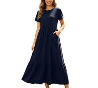 Elegantes einfarbiges Monochrom A-Linien Kleid Damen mit Falten am Ausschnitt und fließendem Rock für lässige Garderobe Schlichtes Etuikleid Damen festliches Midikleid schwarz