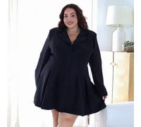 Elegantes einfarbiges weißes Damen-Anzugkleid-Jackett in Große Größen, modisch, vielseitig, einreihig, mit Gürtel, für Dating, Herbst/Winter, Schwarz