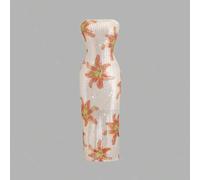 Elegantes französisches Stil Paillettenkleid mit Blumenmuster, taillierter Schnitt, trägerloses Rückenausschnitt-Design, glänzendes Party-Kleid, sexy