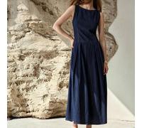 ELEGANTES GEFALTETES PLISSIERTES MAXIKLEID AUS DENIM, FRÜHLING/SOMMER