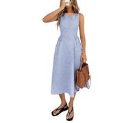 Elegantes, Gestreiftes Sommerkleid Im Retro-Stil Mit Tiefer Taille Und Ausgestelltem Rock, ärmellos, Sexy Und Lässig, Mit Falten, Midi-Länge Und Tanktop (Blue,XL)