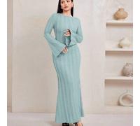 Elegantes gestricktes Jacquard-Kleid mit Glockenärmeln für Frauen