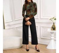 Elegantes Jacquard-Strick Rollkragen langärmeliges T-Shirt mit gepolsterten Schultern