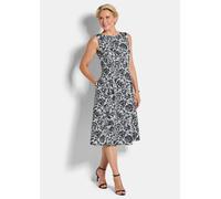 Sommerkleid GOLDNER "Kurzgröße Elegantes Jerseykleid mit Faltenrock", Damen, Gr. 21, K-Gr, schwarz, weiß, gemustert, Obermaterial: 87% Polyester PES. 13% Elasthan EL., figurumspielend, Kleider Sommerk
