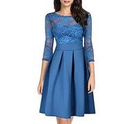 Elegantes Kleid für Frauen Spitze Rock mit halben Ärmeln Feste hohe Taille Swing A-Linie Damenkleider knielange Abendkleider