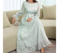 Elegantes Kleid mit rundem Ausschnitt, Jacquard-Chiffon-Patchwork, Bindung in der Taille, ausgestellter Rock, frisch und anmutig