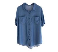 Elegantes Lässiges Langarm-Top,Vintage Jeansblusen Für Damen, Kurze Ärmel, Lässige Knopfhemdjacke, Blaues Revers, Gesteppte Brusttasche, Blusen, Tunika, Leichte Jeans, Modisches Sweatshirt Für Mädch