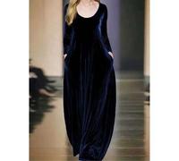 Elegantes langärmliges Samt Kleid, ausgestellter Rock, anmutiger koreanischer Stil, geeignet für Herbst/Winter