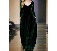 Elegantes langärmliges Samtkleid, ausgestellter Rock, anmutiger koreanischer Stil, geeignet für Herbst/Winter
