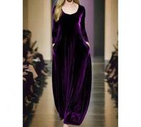 Elegantes langärmliges Samtkleid, ausgestellter Rock, anmutiger koreanischer Stil, geeignet für Herbst/Winter