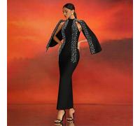 Elegantes langes Abendkleid mit perlenbesetztem Kappenkragen für Frauen von Love Aing, Luxus Abendkleid für Party, Hochzeiten und exklusive Anlässe