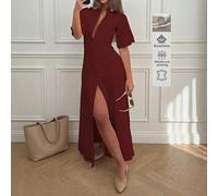 Elegantes Leinen Lässig/Büro Pendeln Minimalistisches Leinenkleid, Sommerkleider, Elegante Kleider für Frauen, Lässige Kleider für Frauen Rot
