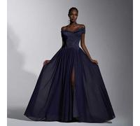 Elegantes luxuriöses strukturiertes Off-Shoulder Spitzen-Volant-Maxikleid mit Raffung, Abendkleid, leichtes Mesh-Kleid, Valentinstag