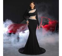 Elegantes Meerjungfrau Brautkleid, Langarm, Kunstperlen Hohldetails und Taillendekoration, bodenlang - Luxus Abendkleid für den roten Teppich, perfekt