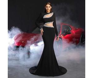 Elegantes Meerjungfrau Brautkleid, Langarm, Kunstperlen Hohldetails und Taillendekoration, bodenlang - Luxus Abendkleid für den roten Teppich, perfekt