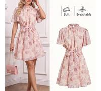 Elegantes Midi-Kleid für Damen mit Blume Muster und Rüschenkragen, klassische Sommeroutfits für Damen, Sommerkleider für Damen