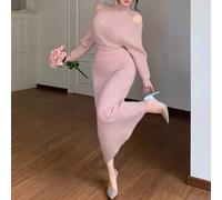 Elegantes, minimalistisches Damen-Strickkleid im Midi-Stil, lässig-geschäftlich für Büro und Pendeln, Herbst-/Winterpulloverkleid