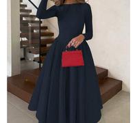 Elegantes, minimalistisches, modisches, lässiges, retro-großes Rock-Langarm-Einfarbkleid aus Winterstoff für Damen, plissiertes Reißverschluss-Langkle