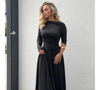 Elegantes, modisches Business-Kleid für Pendler und Ausflüge im arabischen Stil, einfarbig, langärmlig, schlicht, lässig, langes Strickkleid, schwarze