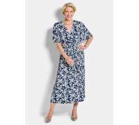 Sommerkleid GOLDNER "Kurzgröße Wickelkleid mit floralem Design", Damen, Gr. 23, K-Gr, blau (marine, weiß, geblümt), Obermaterial: 92% Polyester PES. 8% Elasthan EL., tailliert, Kleider Sommerkleid, Mi