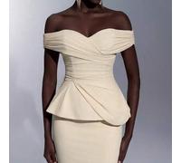 Elegantes Queen Luxus-Abendkleid mit Off-Shoulder elastischen Strick-Mesh, gerafftem Meerjungfrau-Rock, für Hochzeit, Gala, Dinner, Event, Party und T