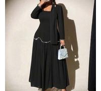 Elegantes romantisches Chiffonkleid in Maxilänge mit Puffärmeln, quadratischem Ausschnitt, Taillenzwickel, A-Linie Silhouette, Perlenverzierung, geeig