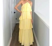 Elegantes romantisches Gast-Hochzeitskleid, einfarbiges Chiffon-Maxikleid mit Halter und Volants