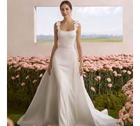 Elegantes, rückenfreies Brautkleid aus Satin mit eckigem Ausschnitt - perfekt für Weihnachten, Halloween, Hochzeiten, Abschlussbälle und Geburtstage