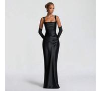 Elegantes Satinkleid mit Taillenzug und Schnürung, langes Abendkleid für Halloween Party, Cocktail Gala, Weihnachtsfeier, Valentinstag