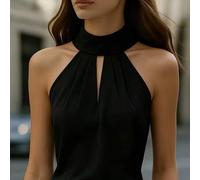 Elegantes schwarzes Satin-Camisole für Damen, mit gerafften Details, gewebter Stoff, reguläre Länge, sommerlich lässig