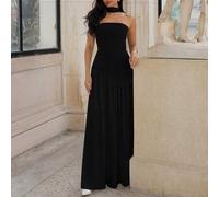 Elegantes, sexy einfarbiges Damen Kleid mit Schlitz, sexy für Party, Urlaub, lang, trägerloses schwarzes Kleid