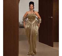 Elegantes, sexy Partykleid in Große Größen, hochwertig plissiertes, einschultriges, figurbetontes, trägerloses Taft-Kokoon-Kleid in Champagnerfarbe fü