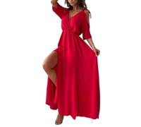 Elegantes, Sexy V-Ausschnitt-Kleid Mit Seitenschlitz Für Damen,Kleid Mit Tiefem V-Ausschnitt Und Sexy Seitenschlitzen Für Lange Kleider (Rot,XL)