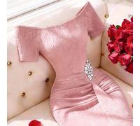 Elegantes Sommer Mode Date Party Kleid, Off-Shoulder Kurzarm gerafftes figurbetontes Midi-Kleid, einfarbiges strukturiertes Strickkleid, Maxikleid mit