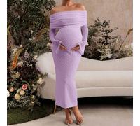 Elegantes strukturiertes Off-Shoulder Umstandskleid, Herbst