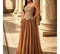 Elegantes trägerloses 2-in-1 Korsettkleid, mit Kunstperlen und Strass verziertes, gewelltes Oberteil, plissierter Chiffonrock mit Cape-Schal für Party