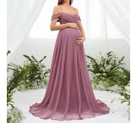 Elegantes Umstands-Kleid aus gestricktem Stoff mit Spaghettiträgern und rückenfreiem gerafftem Detail für Fotoshootings, langes ausgestelltes Saum Kle