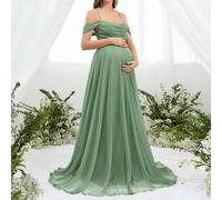 Elegantes Umstandskleid aus gestricktem Stoff mit Spaghettiträgern und rückenfreiem gerafftem Detail für Fotoshootings, langes ausgestelltes Saumkleid