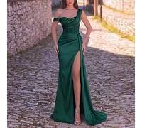 Elegantes und exquisites asymmetrisches Satinkleid mit Pailletten-Akzent an der Schulter, hochtailliertes Fischschwanz-Schlitzdesign | Atemberaubendes