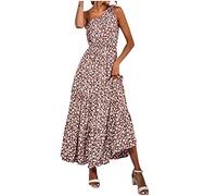 Elegantes Urlaubskleid für Frauen, schräge Schulter, ärmellose Damenkleider, Blumendruck, Spleißrock, knöchellanges Kleid