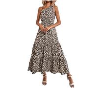 Elegantes Urlaubskleid für Frauen, schräge Schulter, ärmellose Damenkleider, Blumendruck, Spleißrock, knöchellanges Kleid