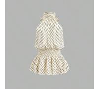 Elegantes Vintage-Damen Tank Top mit Polka-Dot-Muster, Neckholder, Bindegürtel und doppellagigem Rüschensaum