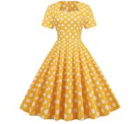 Elegantes Vintage-Kleid für Frauen Anzugkragen Kurzarm Damenkleider Karierter bedruckter Rock Big Swing A-Linien-Kleider