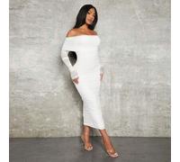 Elegantes weißes langärmliges Off-Shoulder plissiertes Mesh Bodycon Kleid für Frühling und Sommer