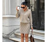 Elegantes Zweiteiliges Set aus Strickpullover mit Reißverschluss & Rock in Mini-Strickpullover