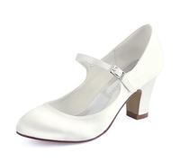 ElegantPark HC1801 Bequeme Damen Blockabsatz Mary Jane Pumps Satin Hochzeit Brautschuhe, Ivory, 37 EU