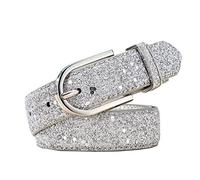 Elegantyl Damen Glitzer Gold Gürtel Silber PU-Leder Taillengürtel Casual Jeans Gürtel 80-115 cm, Silber, 85 cm