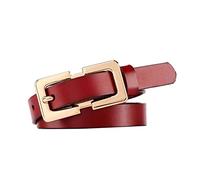 Elegantyl Damen Ledergürtel Mädchen Goldschnallen Metall Damen Retro Dünner Gürtel für Damen Jeans Gürtel 1,5cm Breite, Weinrot, 101cm